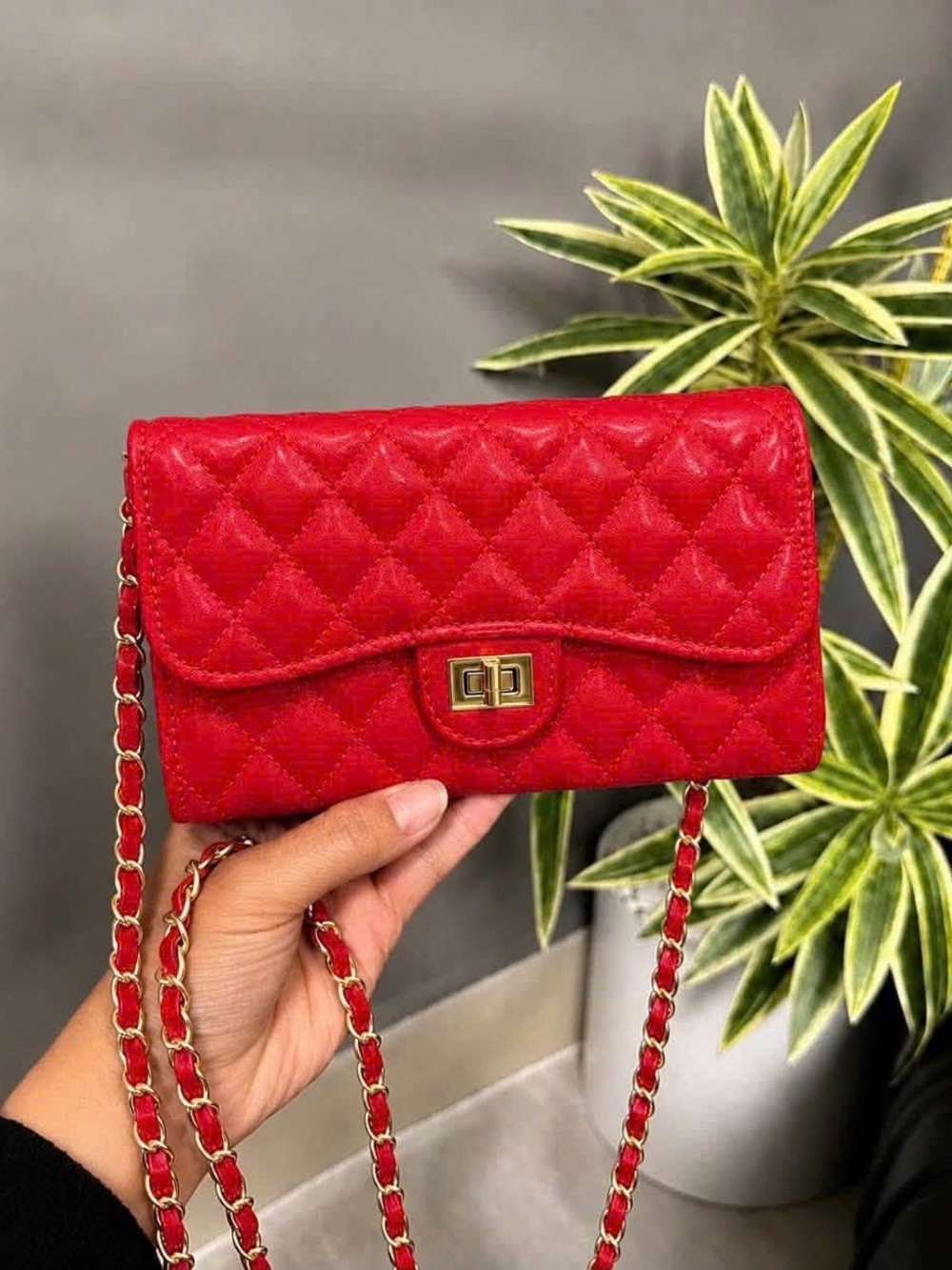 Quilted Shoulder Bag in Red Like New